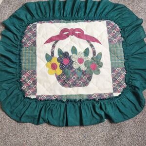 Vintage Quilted Floral Pillow Sham Ruffle Edge Cottagecore Farmhouse Decor